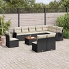 vidaXL 11 Piece Patio Sofa Set with Cushions Black Poly Rattan - Black and Cream - 2 of 4