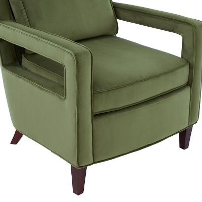 Questa Green Velvet Accent Arm Chair with Wood Legs