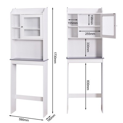 White Over-the-Toilet Wood Storage Cabinet with Adjustable Shelves