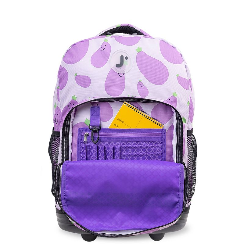 JWorld Sunrise 18&#34; Rolling Backpack - Mr. Eggplant: Wheeled Book Bag for Tweens & Teens, Gender Neutral, Purple, 5 of 7