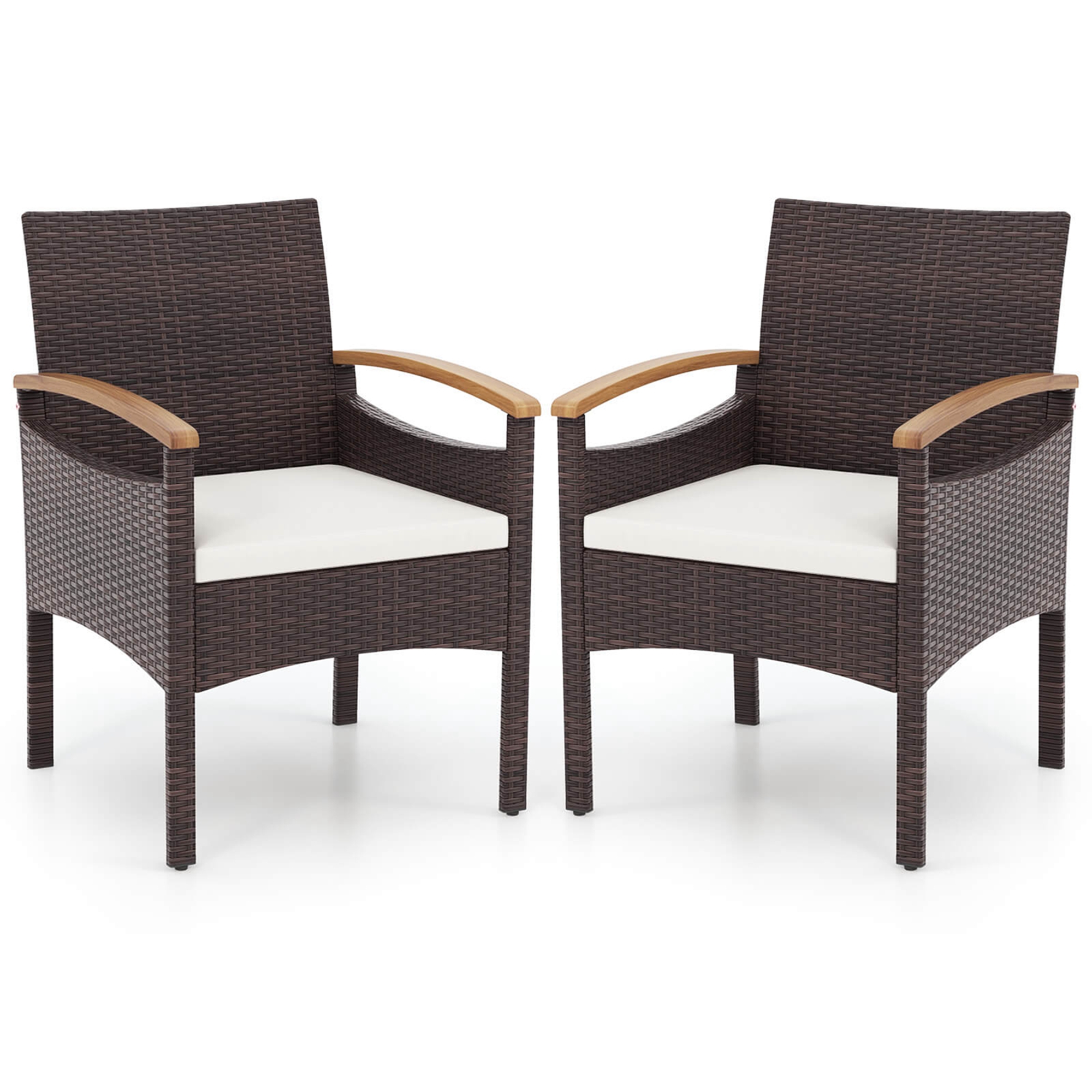 Costway Patio Dining Chairs Set of 2 with Acacia Wood Armrest Heavy Duty Metal Frame