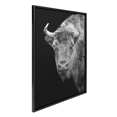 Kate & Laurel All Things Decor 23"x33" Sylvie American Bison Buffalo Yellowstone Wildlife Animal BW Framed Metallic Canvas Wall Art by Xy