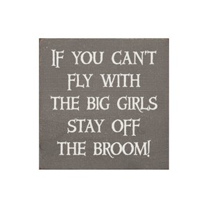 Slickblue Funny Witch Quote Wood Sign – “Stay Off the Broom” Saying, 7x7 Rustic Knotty Pine Wall Art - 1 of 3