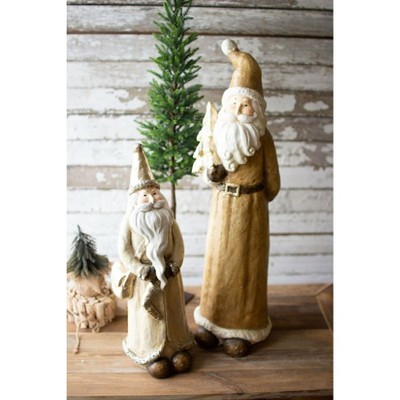 Resin Santa Figurines Gold Painted Set of 2 - 9.25 inch Holiday Decor by Kalalou