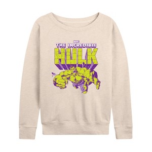 Women's - Marvel - Hulk Logo Pose Lightweight French Terry Wide Neck Long Sleeve Shirt - 1 of 4