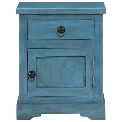 Aged Blue Solid Mango Wood Bedside Table with Drawer