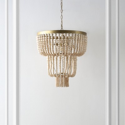 Aleynne Gold and Natural Wood Beaded 21-inch Chandelier