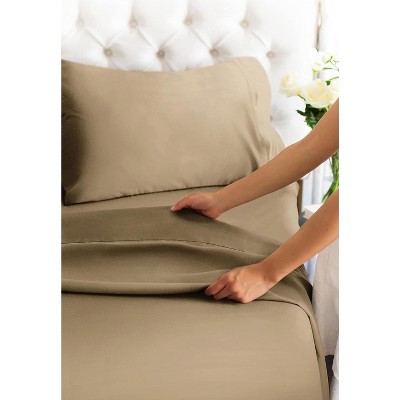 Beige Queen Cotton and Polyester Deep Pocket Sheet Set