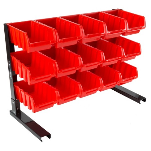 Fleming Supply 15-bin Storage Rack Organizer For Tools, Hardware, And  Crafts - Red And Black : Target