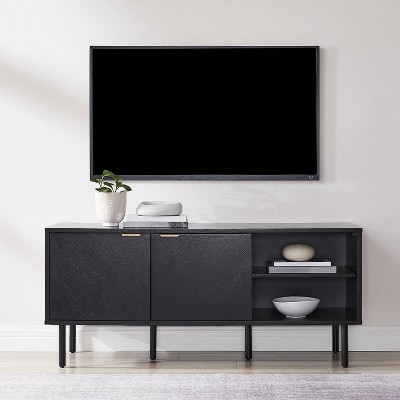 Brody Black Oak Record Storage Sideboard with Brass Handles