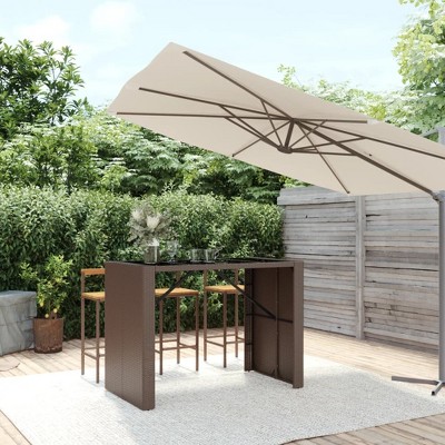 vidaXL Poly Rattan Bar Table - Modern Outdoor Furniture with Tempered Glass Top, Easy to Clean, Stable Steel Frame, Brown, 57.1"x31.5"x43.3"