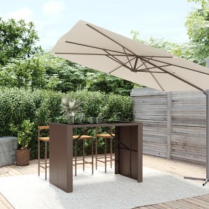 vidaXL Poly Rattan Bar Table - Modern Outdoor Furniture with Tempered Glass Top, Easy to Clean, Stable Steel Frame, Brown, 57.1"x31.5"x43.3" - 1 of 4
