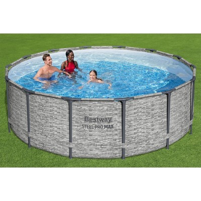Bestway Steel Pro MAX 14 Foot Round Above Ground Pool Set with Filter Pump and Ladder