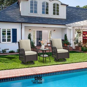 Jojoka 3pc Outdoor Wicker Rocking Bistro Set with 2 Swivel Chairs & Glass-Top Table, Rattan Patio Furniture with Cushions for Porch, Backyard - 1 of 4