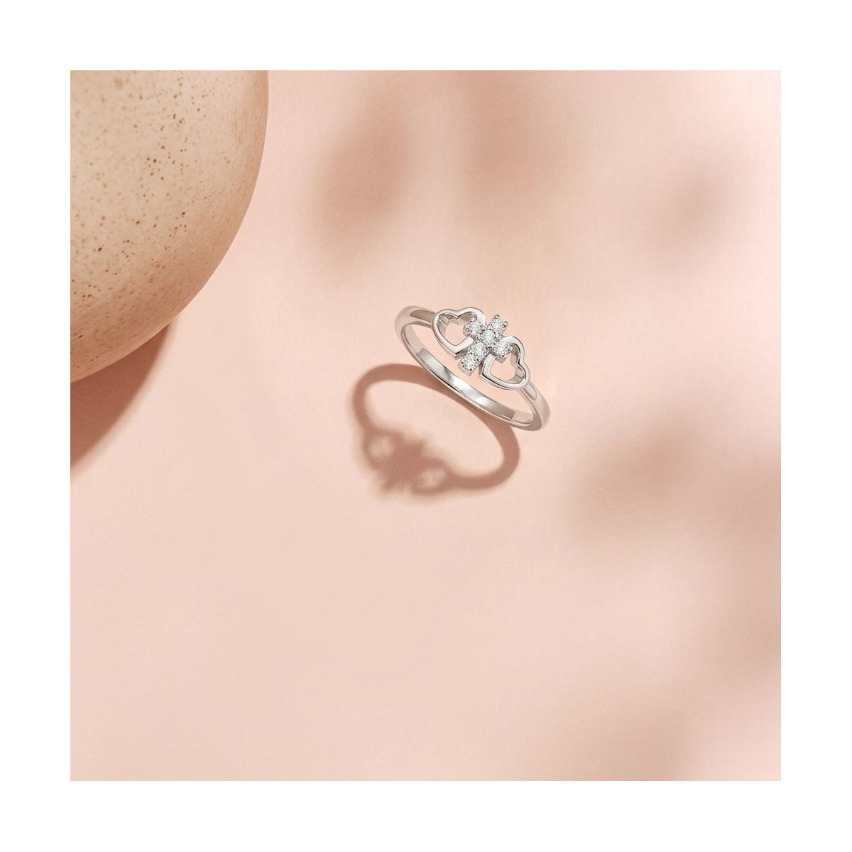 Girl's Cross & Heart CZ Sterling Silver Ring - In Season Jewelry - thumbnail 5