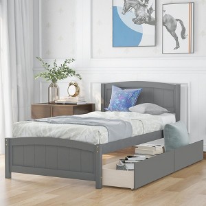 NicBex Twin Size Wood Platform Bed Frame with Headboard and Footboard,Under Bed Storage,Easy Assembly,White/Espresso/Gray - 1 of 4