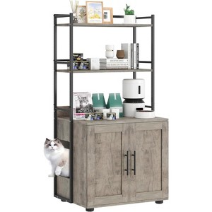 2-in-1 Hidden Cat Litter Box Enclosure with Shelf Storage, Indoor Cat Cabinet with 3 Shelves & Door - 1 of 4