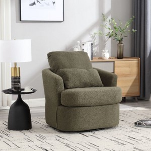 CAVINAS Modern Swivel Lounge Chair, Ergonomic Round Arm Accent Chair with PU Leather Upholstery, 360-Degree Rotating Base & Dual Pillow Support - 1 of 4