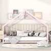 TIRAMISUBEST Twin/Full Size Metal House Bed with Roof Design, Kids Playhouse Bed Daybed Floor Bed for Boys Girls - 2 of 4