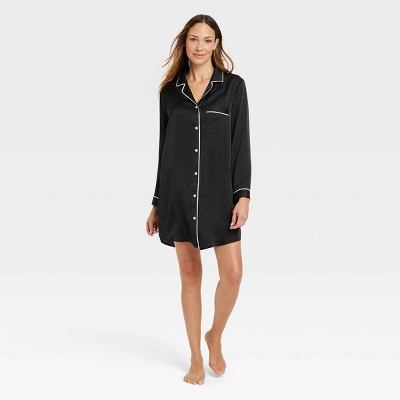 Women's Satin Notch Collar Pajama Dress - Stars Above™ Black L