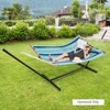 Tangkula Portable Hammock W/ Spreader Bars & Detachable Pillow Quick Dry & Water Proof Material Woven Cotton Rope Blue + Green/Light Blue + Yellow - 2 of 4