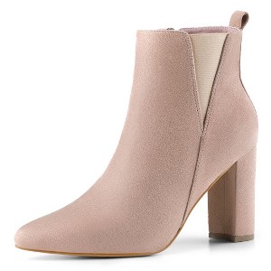 Allegra K Women's Faux Suede Pointed Toe Zipper Block Heels Ankle Boots - 1 of 4