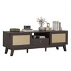 MAYEERTY Walnut 70"Rattan&Wood TV Stand, Boho Media Console with Drawer & 2 Cabinets for Living Room - 4 of 4