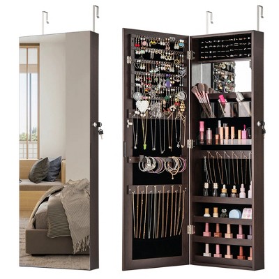 Tangkula 43.5" Jewelry Mirror Cabinet w/ Full-length Mirror & Interior Makeup Mirror