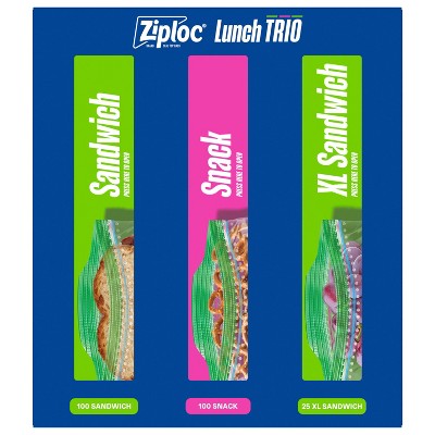Ziploc Lunch Trio Sandwich for School Meal Prep Snack Bags - XL - 225ct