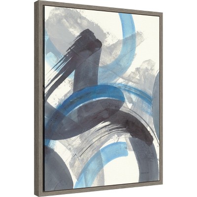 Blue and Gray Abstract Brushstroke Canvas Print with Frame