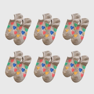 Alilang Women's Summer Colorful Heart-Printed No-Show Socks 6pk - Brown