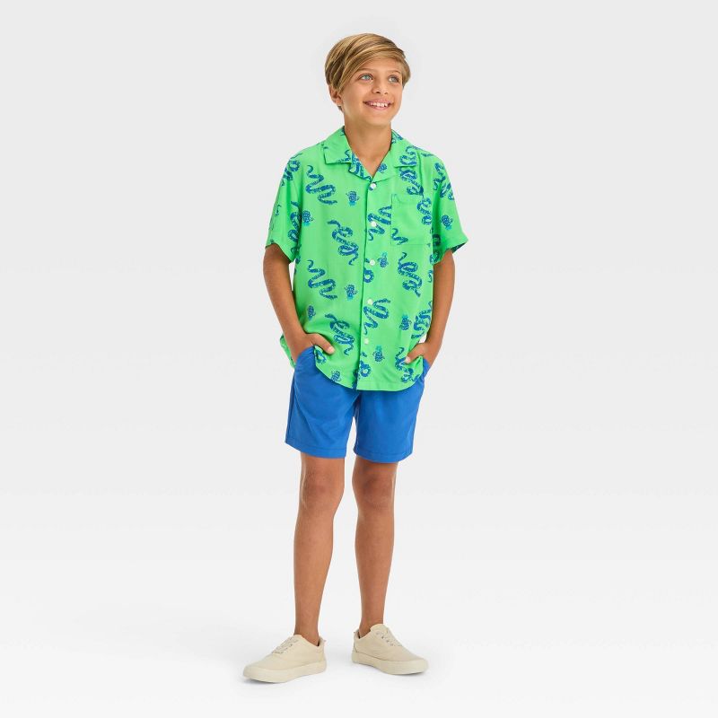 Boys' Short Sleeve Woven Snake Printed Button-Down Shirt - Cat & Jack™ Green, 4 of 5