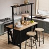 Wooden Kitchen Island with Power Outlet & LED Lights, Bakers Rack with Storage, Black - 2 of 4