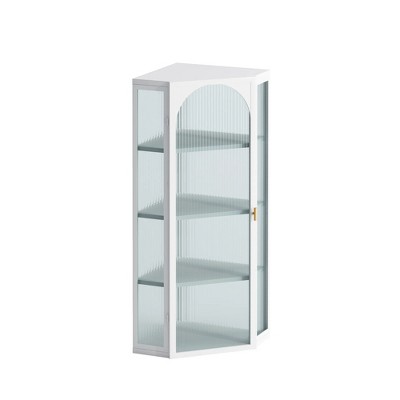 41.34 In. Glass Door Wall Mounted Corner Cabinet with Featuring Four-tier Storage