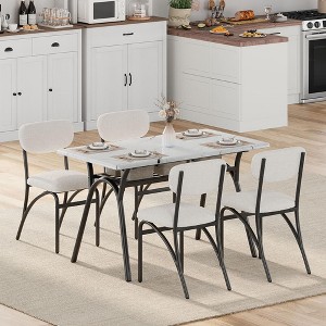 5 Piece Dining Set for Small Spaces, Rectangular Table with Built in Storage Shelf, 4 Luxury Velvet Chairs - 1 of 4