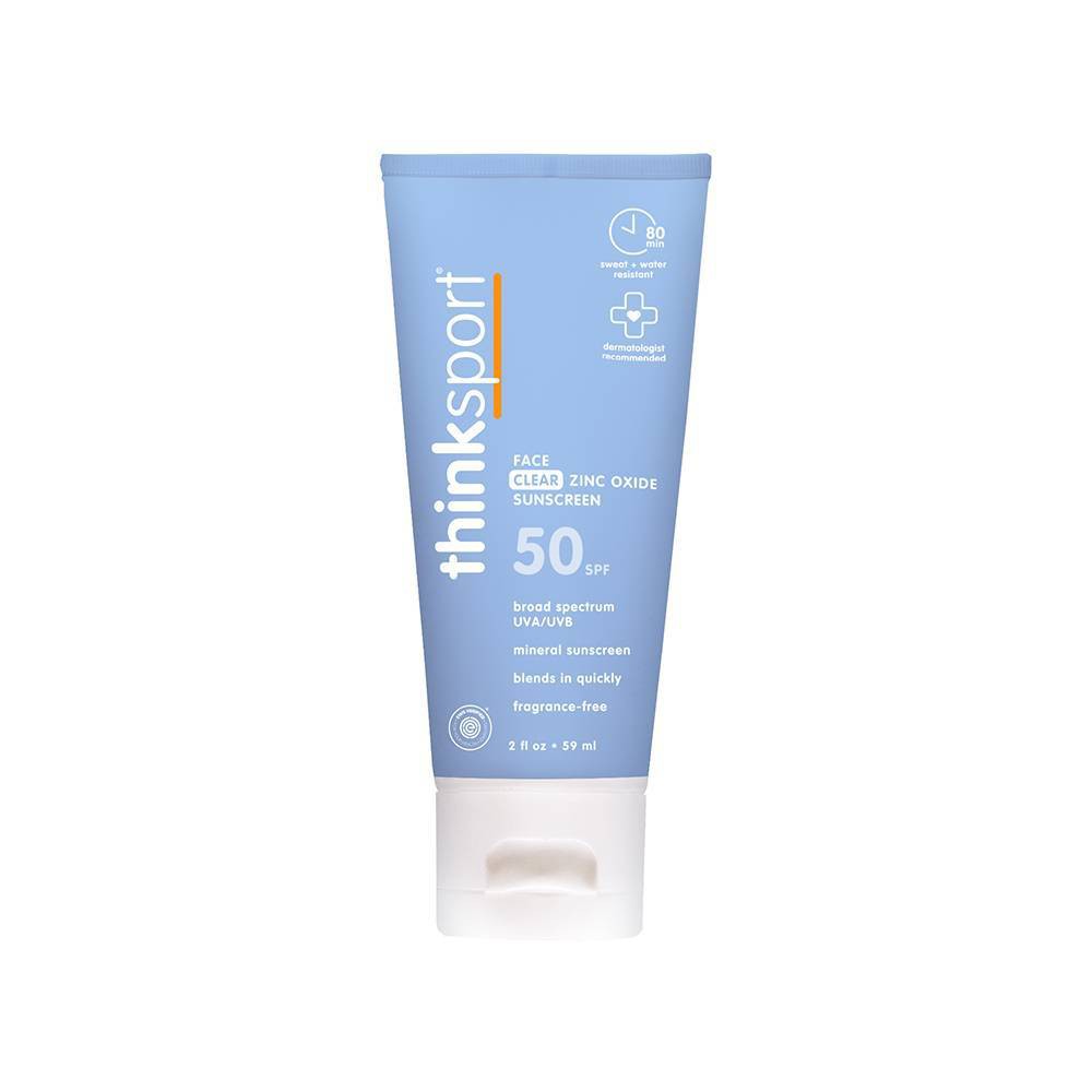 thinksport Clear Sunscreen Lotion for Face with Non-Nano Zinc Oxide, UVA/UVB Protection - Water Resistant - SPF 50 - 2 fl oz