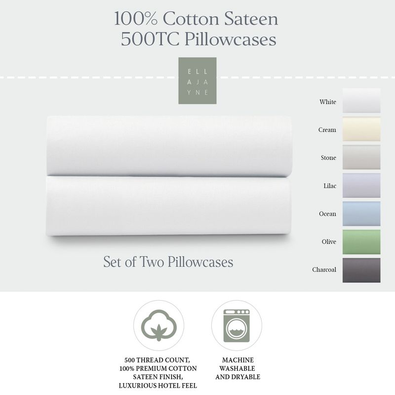 100% Cotton Sateen 500 Thread Count Pillowcase Set, 1 of 9