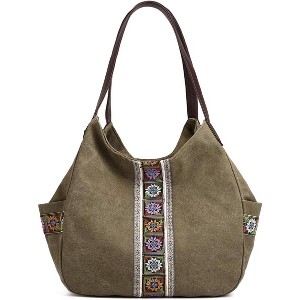 Women Canvas Hobo Purse Multi Pocket Tote Shopper Shoulder Bag Casual Top Handle handbag - 1 of 4