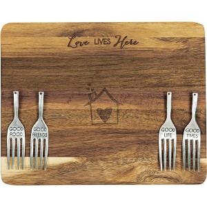 Pavilion Gift Company - Love Lives Here - 9" Acacia Cheese/Bread Board Set - Cutting Boards - 1 of 4