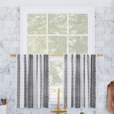 2pc Archaeo Slub Textured Striped Cotton Cafe Curtain Tier Pair