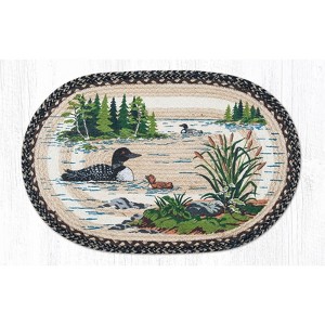 Earth Rugs Loons Oval Patch Tread 20"x30" – Hand-Stenciled Braided Jute Rug with Rustic Lakehouse Wildlife Scene - 1 of 3