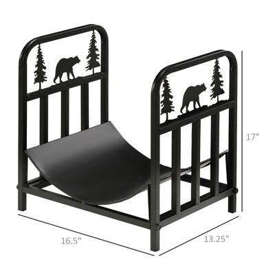 Outsunny Black Steel Bear & Tree 17" Firewood Rack