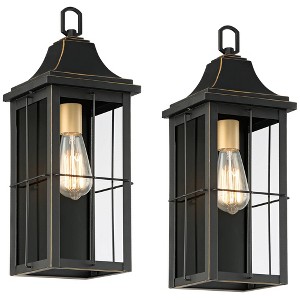 John Timberland Sunderland Vintage Wall Light Sconces Set of 2 Black Metal Hardwired 6 3/4" Fixture Clear Glass Panels for Bedroom Bathroom - 1 of 4