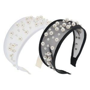 Unique Bargains Mesh Faux Pearl Headband 2 Pcs Black, White : Target