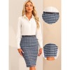 Allegra K Women's Tweed Belt High Waist Slit Back H Line Office Skirt - 2 of 4