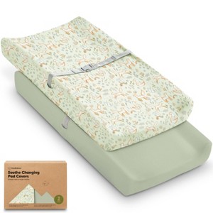 KeaBabies 2pk Soothe Changing Pad Covers for Girl, Boy, Organic Soft Cotton Contoured Diaper Changing Table Pad Covers - 1 of 4