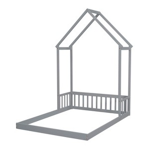 VYNXARIA Gray Full Sized All - Roof - Frame Floor Bed with Headboard Guardrail and No Slats - 1 of 4