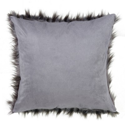 Black Faux Fur Square Decorative Pillow with Polyester Filling
