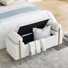 Tramull Elegant Linen Upholstered Storage Bench with Cylindrical Arms & Iron Legs for Hallway, Living Room, Bedroom - 4 of 4