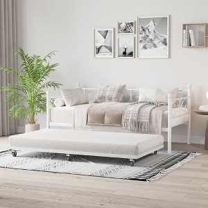 Twin Daybed with Trundle, Metal Trundle Bed, Sofa Bed Frame, Heavy Duty Metal Slats, for Living Room, Bedroom, Guest Room, Space Saving - 1 of 4
